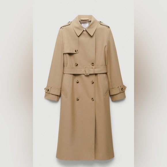 Mango Jackets & Blazers - Mango Beige Double-Breasted Trench Coat